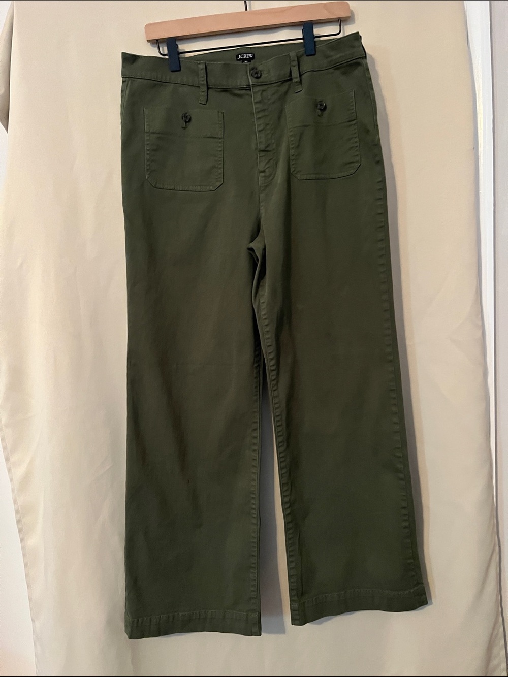 J. Crew Women’s Olive Green Cotton Utility Chinos Slim Wide-Leg Sailor Pants